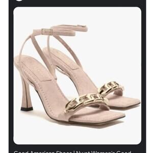 Good American Suede Gold Chain Square Toe Heels Size 9